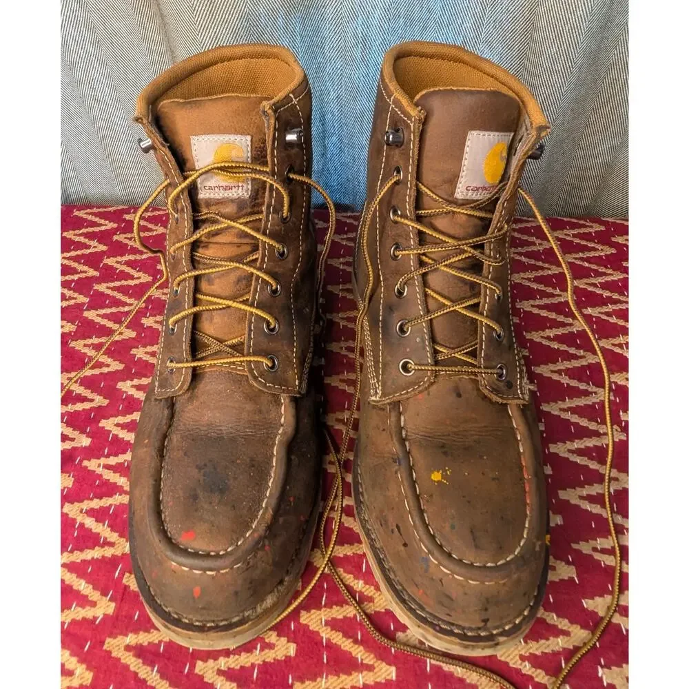 Thrashed CARHARTT Paint Splatter Steel Toe Work Boots Mens 9.5 M Waterproof